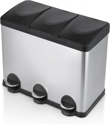 Cos gunoi triplu compartiment cu pedala, 3x15 l, inox